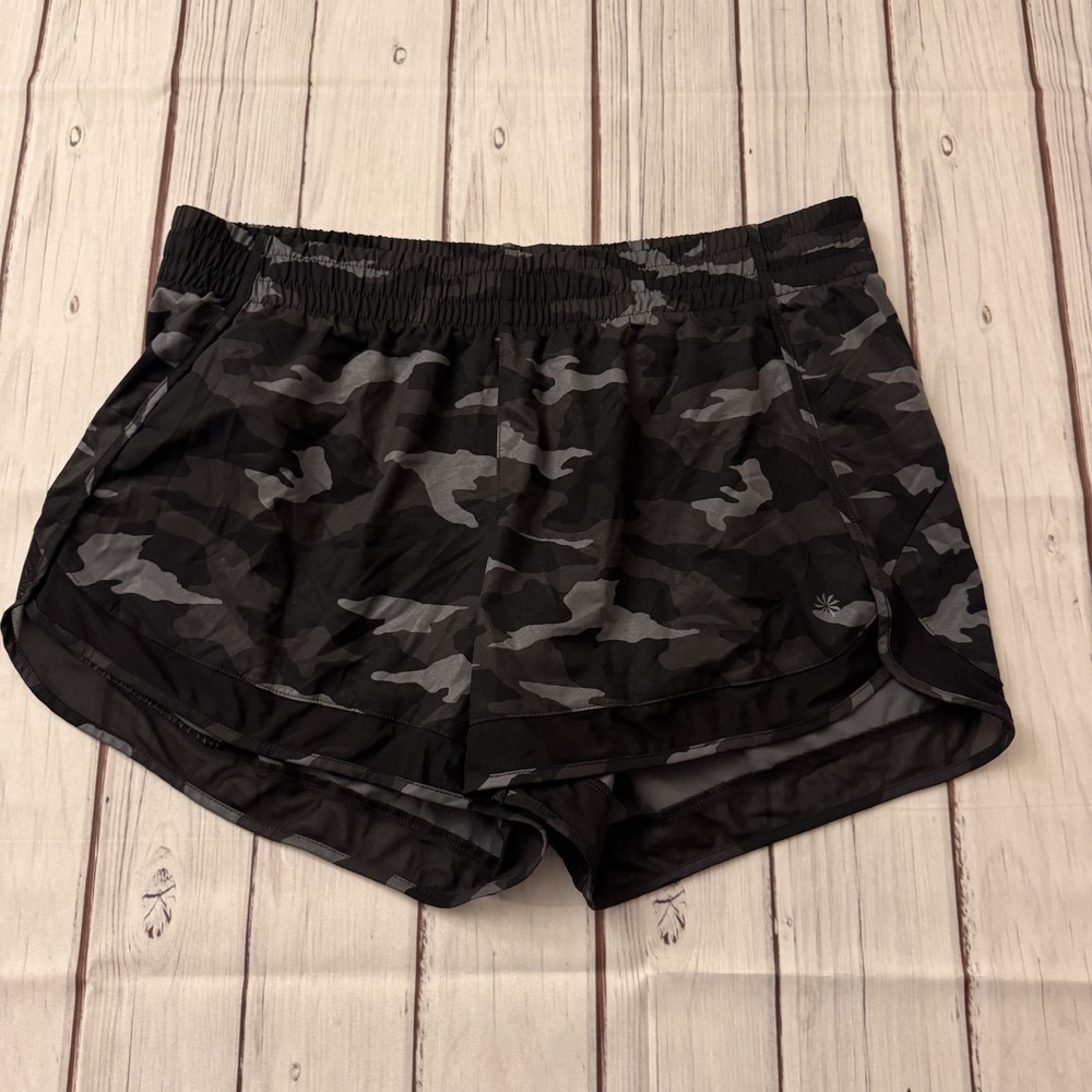Athleta Printed Mesh Runner Race Shorts‎ Size Large lined Workout Activewear
